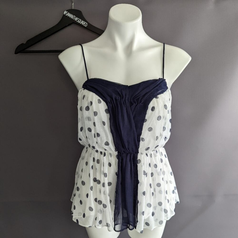 Girl from Saroy Polkadot Chiffon Blouse Cami Top White & Navy Sz 2